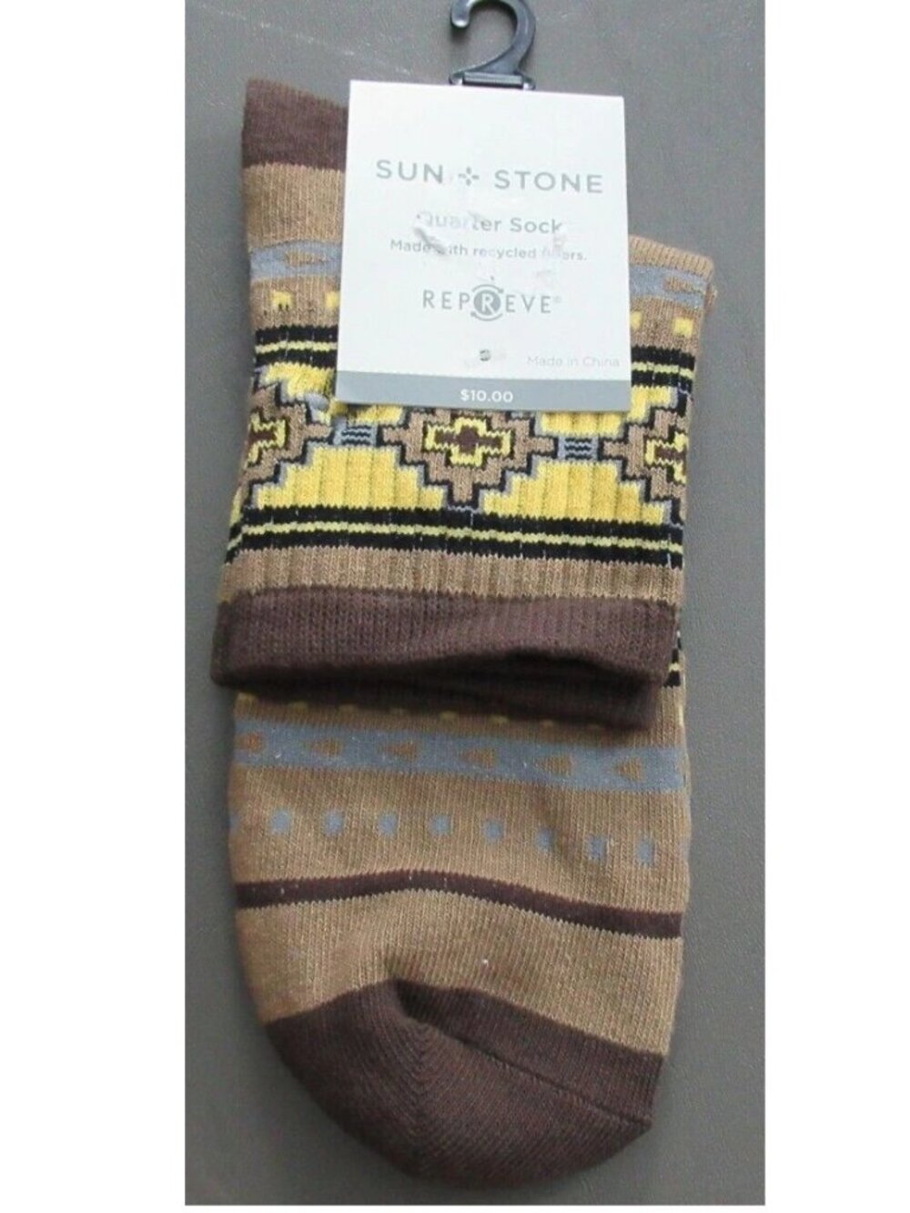 Sun + Stone Men's 1-Pair Half Calf Quarter Socks, Brown Aztec, Shoe Size 7-12